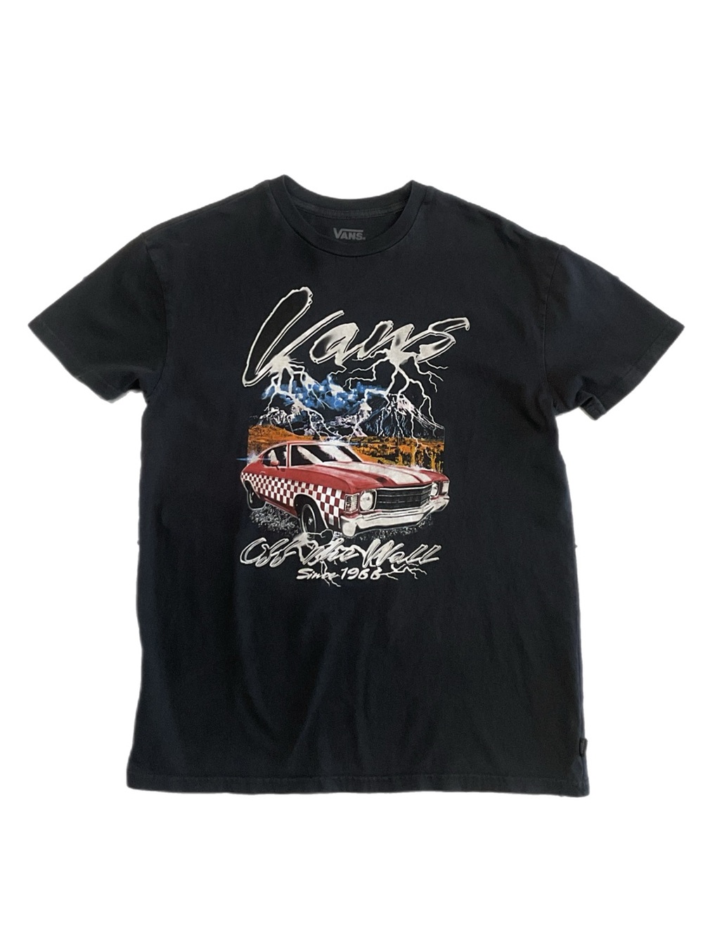 Vans Off The Wall Muscle Car Racing Graphic Tee Washed Black Adult